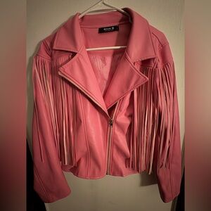 Pink Fringe Faux Leather Jacket